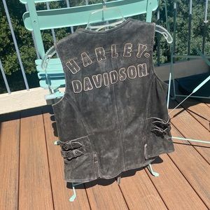 HARLEY DAVIDSON Vintage Leather cotton lined motorcycle vest w zippers, buckles